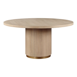 Benjara Emi 59&quot Dining Table- Round Top & Pedestal Base- Rustic Brown- Gold