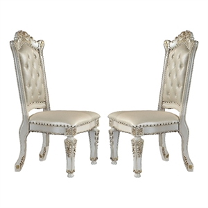 Benjara Doe 27&quot Side Dining Chair Set of 2- Nailhead- Tufted White Faux Leather