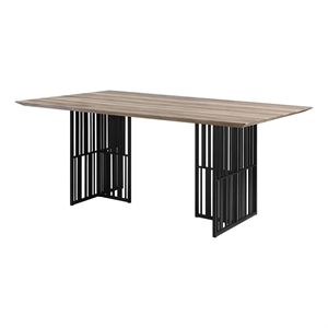 Benjara Nori 72&quot Dining Table- Distressed Brown Top- Black Metal Slatted Base