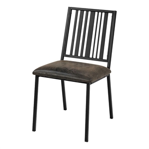 Benjara Nori 24&quot Side Dining Chair Set of 2- Slatted Back- Faux Leather- Black