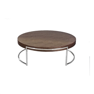 Benjara Dami 43&quot Coffee Table- Round Top- Open Metal Frame- Walnut Brown Finish