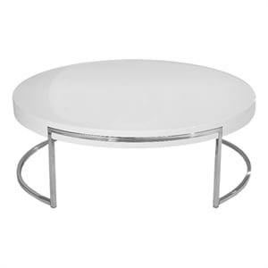 Benjara Dami 43&quot Coffee Table- Round Top- Open Metal Frame- White Finish