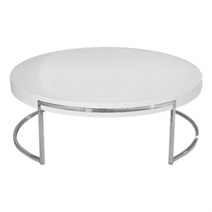 Benjara Dami 43&quot Coffee Table- Round Top- Open Metal Frame- White Finish