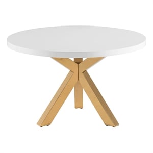 Benjara 48&quot Accent Table- Round White Lacquer Top- Angled Gold Metal Legs