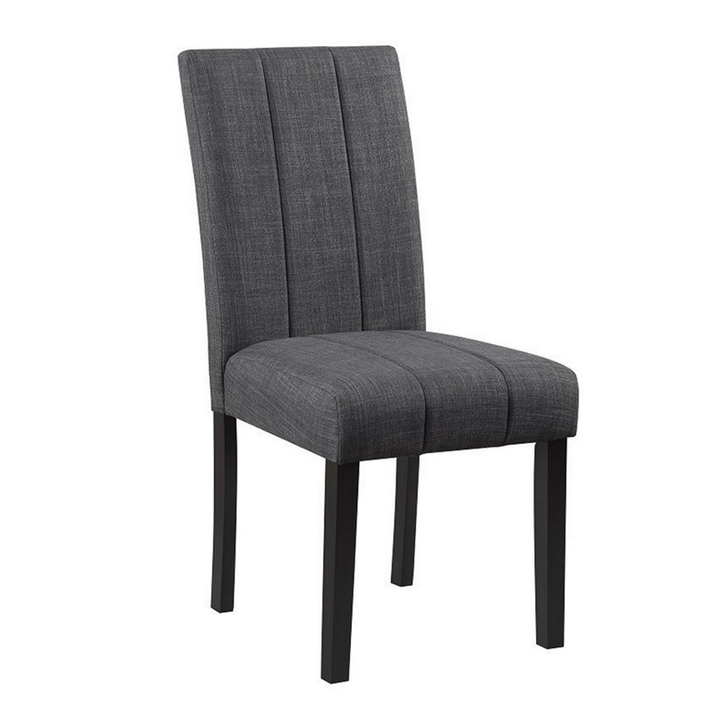 Benjara 5 Piece Dining Table and Chairs Set- Black Wood- Fabric- Faux Stone Top