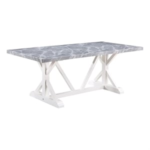 Benjara Joyce 78&quot Dining Table- Modern Faux Stone Top- White Finished Wood Base