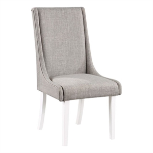 Benjara Joyce 25&quot Side Dining Chair Set of 2- Wingback- Gray Linen- White Wood