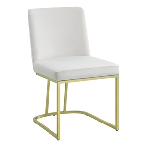 Benjara 24&quot Side Dining Chair Set of 2- Soft Off White Velvet- Gold Metal Base