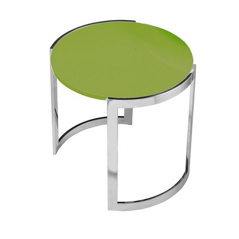 Benjara Niyo Set of 2 Nesting Side End Tables-Round Green Solid Wood Tops-Silver