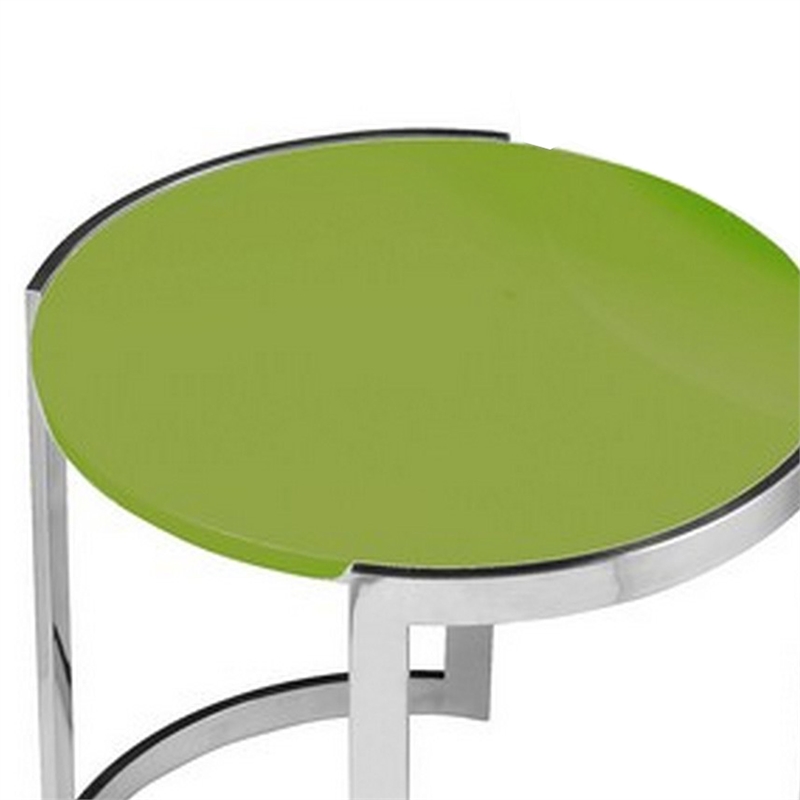Benjara Niyo Set of 2 Nesting Side End Tables-Round Green Solid Wood Tops-Silver