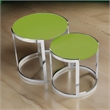 Benjara Niyo Set of 2 Nesting Side End Tables-Round Green Solid Wood Tops-Silver