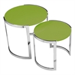 Benjara Niyo Set of 2 Nesting Side End Tables-Round Green Solid Wood Tops-Silver