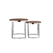Benjara Niyo Set of 2 Nesting Side End Tables-Round Brown Solid Wood Tops-Silver