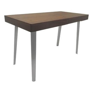 Benjara Hle 47&quot Desk- Walnut Brown Wood Top- 2 Drawers- High Polished Steel
