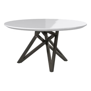 Benjara Kimya 47&quot Dining Table- Round Wood Top- Angled Steel Legs- White/Black