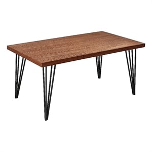 Benjara 63&quot Dining Table- Brown Rectangular Elm Veneer Top- Metal Black Legs