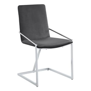 Benjara 23&quot Side Dining Chair Set of 2- Gray Velvet- Modern Chrome Metal Base