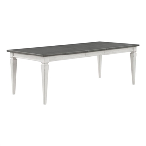 Benjara Kate 72-90&quot Dining Table- Gray Extendable Rectangular Top- White Wood