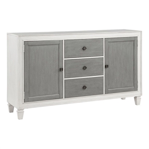 Benjara Kate 70&quot Sideboard Server Console- 3 Drawers- 2 Cabinets- Gray- White