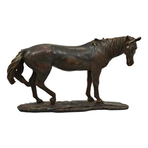 Benjara Refi 16&quot Horse Statuette Figurine- Modern Style- Gold- Dark Brown Resin