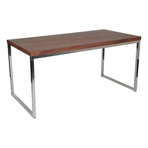 Benjara Rami 59&quot Office Desk- Rectangular Top- Walnut Brown Wood- Steel Frame