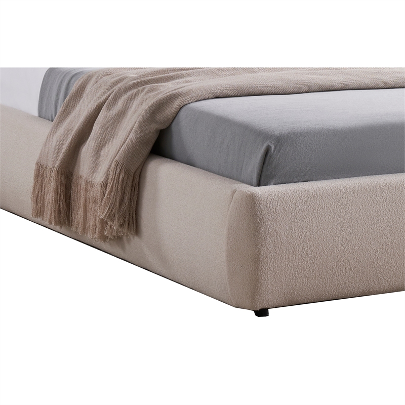 Benjara Diy California King Bed-Low Profile Camelback Headboard-Ivory Upholstery