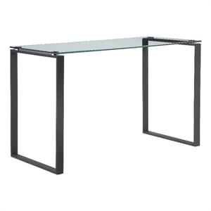 Benjara Elen 47&quot Desk- Rectangular Tempered Glass- Black Powder Coated Metal