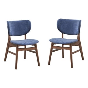 Benjara Evis 23&quot Side Dining Chair Set of 2- Walnut Brown- Soft Blue Fabric