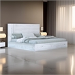 Benjara Noe Zid King Size Platform Bed- Panel Headboard- White Finish- Modern