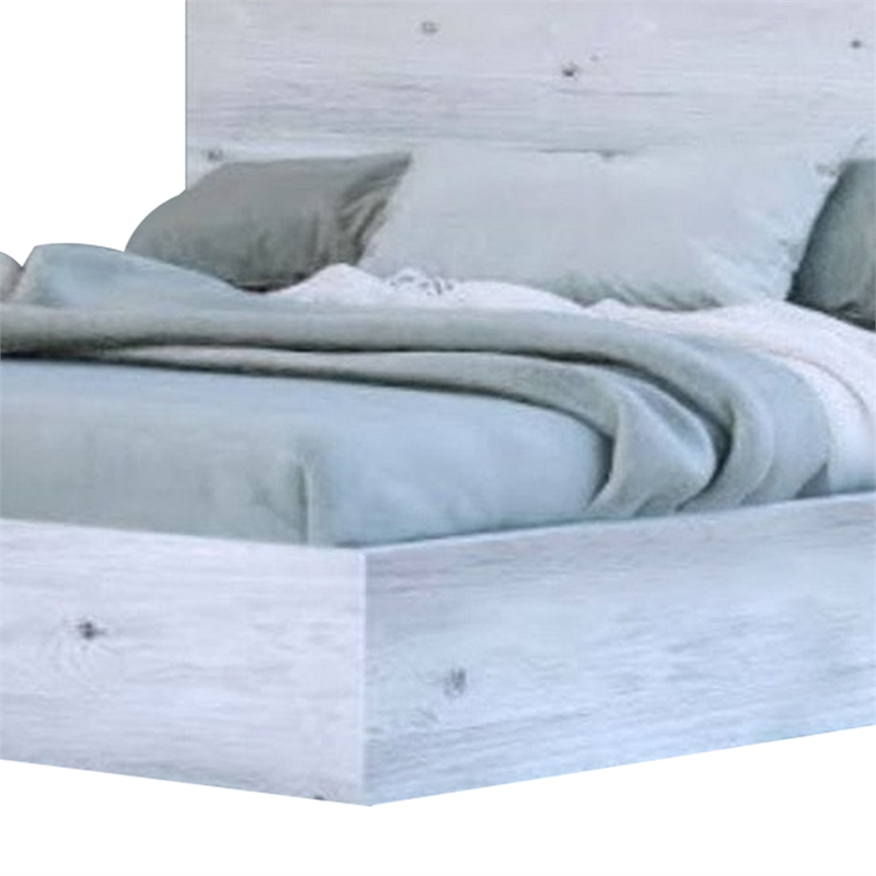 Benjara Noe Zid King Size Platform Bed- Panel Headboard- White Finish- Modern