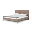 Benjara Noe Billy Queen Size Platform Bed-Panel Headboard-Brown Oak-Steel Metal