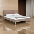 Benjara Noe Billy Queen Size Platform Bed-Panel Headboard-Brown Oak-Steel Metal