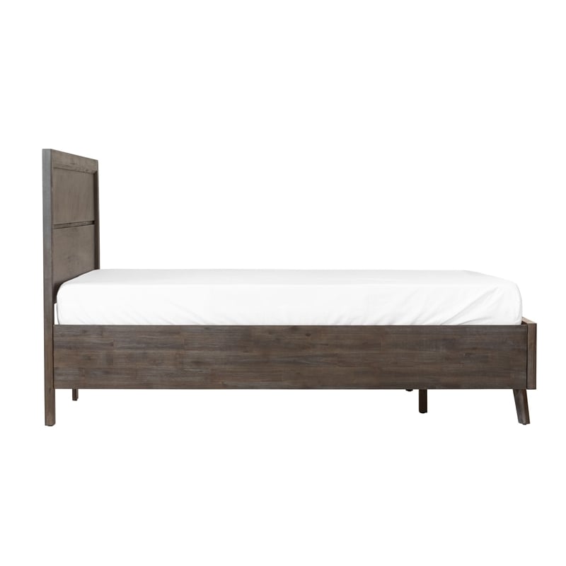 Benjara Cid Vein Queen Size Platform Bed-Panel Headboard-2 Drawers-Brown Acacia