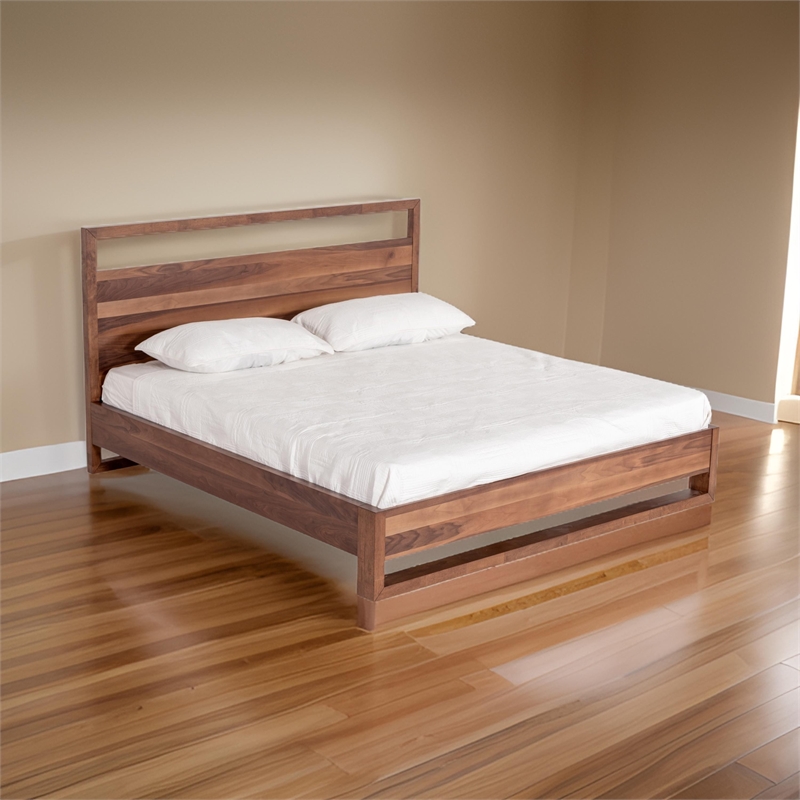Benjara Lena California King Size Platform Bed-Open Panel Headboard-Walnut Brown