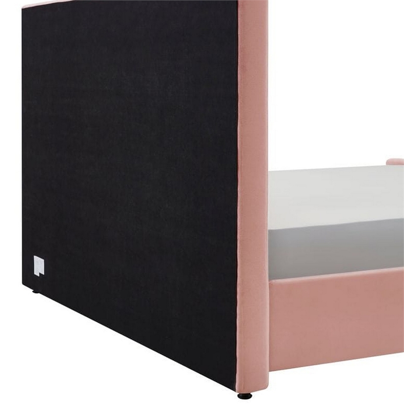 Benjara Tini King Platform Bed- Vertical Channel Tufted Upholstery- Pink