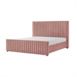 Benjara Tini Queen Platform Bed- Vertical Channel Tufted Upholstery- Pink
