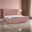 Benjara Tini Queen Platform Bed- Vertical Channel Tufted Upholstery- Pink