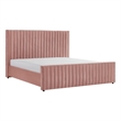 Benjara Tini Queen Platform Bed- Vertical Channel Tufted Upholstery- Pink