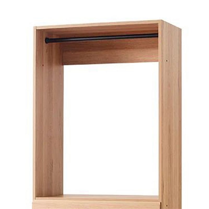 Benjara Dee Modular Closet System- 1 Metal Hanging Rod and 4 Drawers- Oak Brown