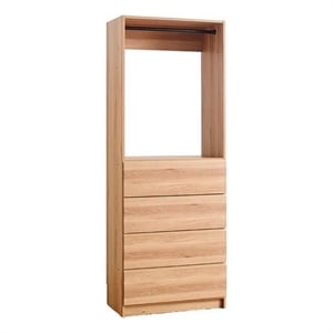 Benjara Dee Modular Closet System- 1 Metal Hanging Rod and 4 Drawers- Oak Brown