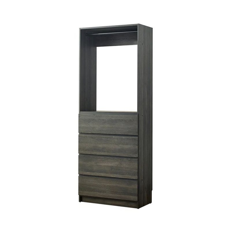 Benjara Dee Modular Closet System- 1 Metal Hanging Rod & 4 Drawers- Black Finish