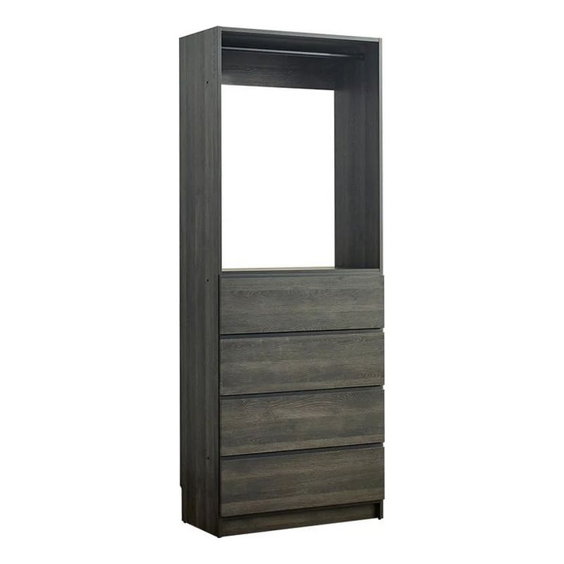 Benjara Dee Modular Closet System- 1 Metal Hanging Rod & 4 Drawers- Black Finish