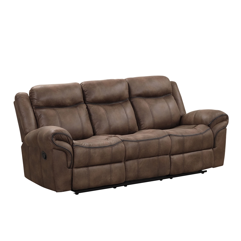 Benjara Arisa 3pc Sofa- Loveseat- Chair Manual Recliner Set- Brown Faux Leather