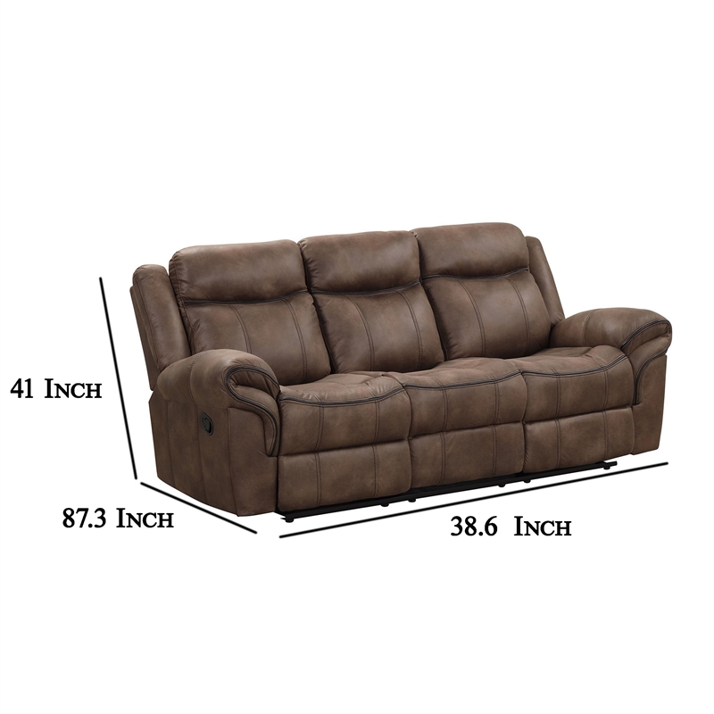 Benjara Arisa 3pc Sofa- Loveseat- Chair Manual Recliner Set- Brown Faux Leather