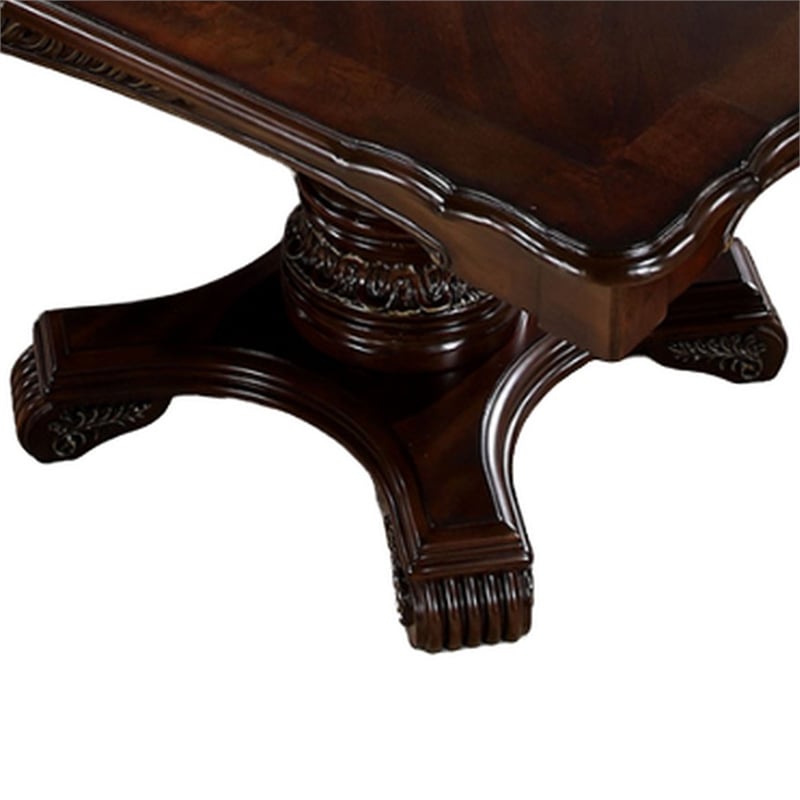 Benjara Zenie Dining Table- Extension Leaf- 77-95 Inch- Cherry Brown Solid Wood