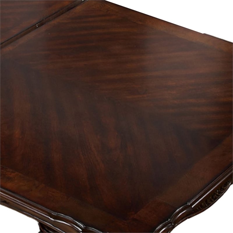 Benjara Zenie Dining Table- Extension Leaf- 77-95 Inch- Cherry Brown Solid Wood