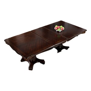 Benjara Zenie Dining Table- Extension Leaf- 77-95 Inch- Cherry Brown Solid Wood