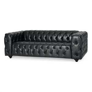 Benjara Arlo Sofa- Chesterfield Tufted Black Faux Leather Upholstery- Wood- 84&quot