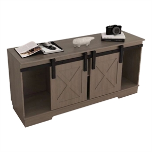Benjara Jney 60&quot TV Media Entertainment Console- 2 Sliding Barn Doors- Gray
