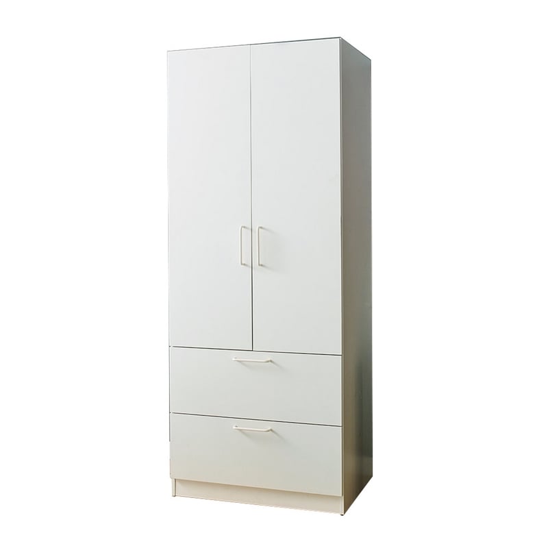 Benjara Rema 2 Door Standing Closet with 2 Drawers - White Wood